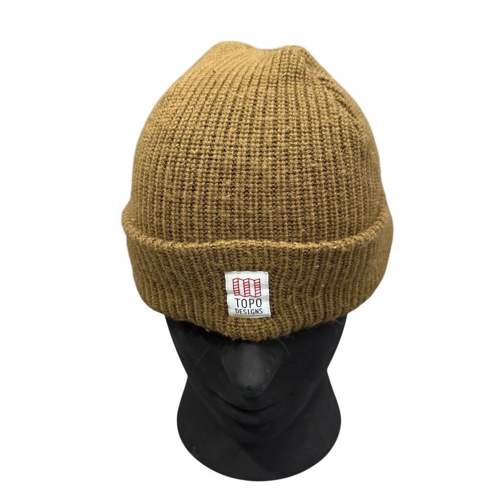 Topo Designs Watch Cap Beanie Unisex OS Brown Excellent Ribbed Knit Cuffed Hat